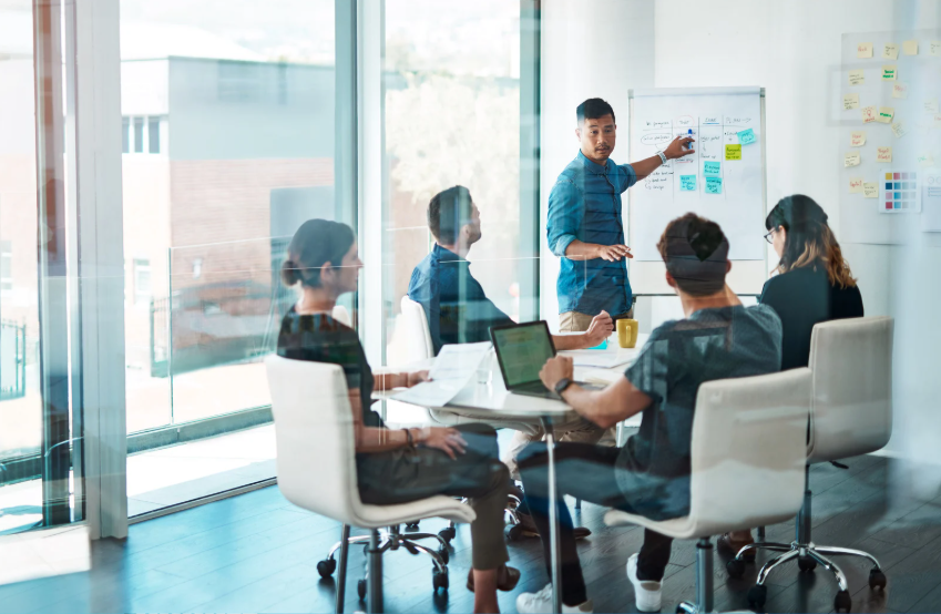 Team collaborating in a meeting
